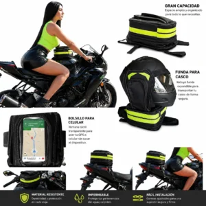 Tank Bag Impermeable 2-en-1: Maletín de Tanque y Porta Casco con Sistema Antirrobo