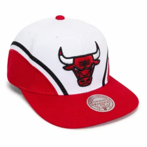 Gorra Chicago Bulls Mitchell & Ness Snapback Roja Blanca Visera Plana Ajustable